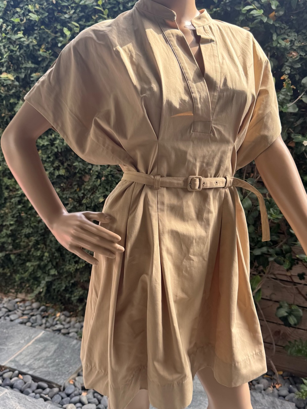 Zara Tan Belted Short-Sleeve Mini Dress